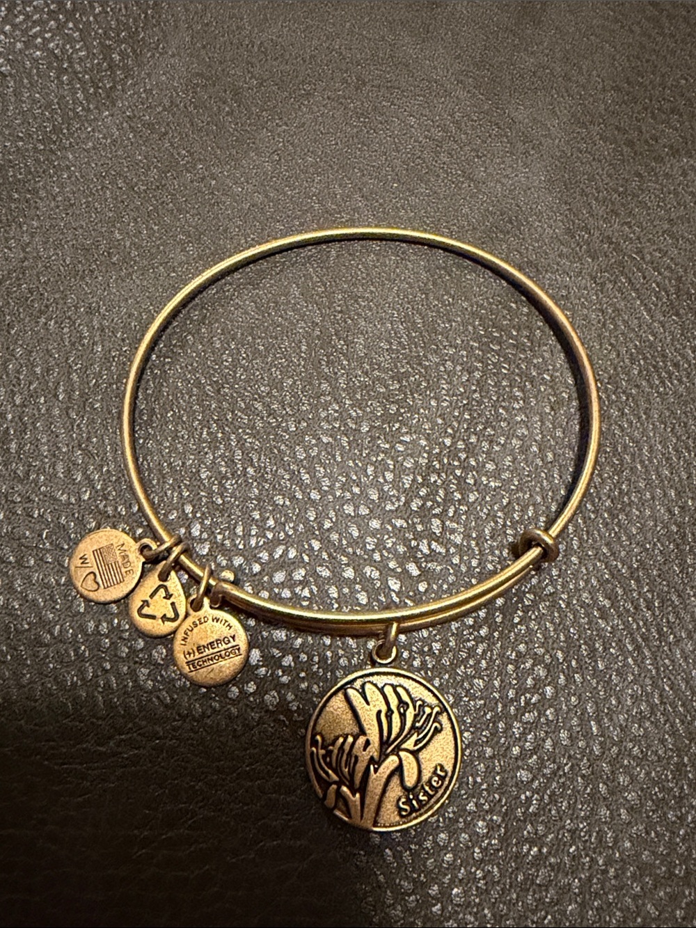 Bronze-Tone 'Sister' Charm Bangle Bracelet